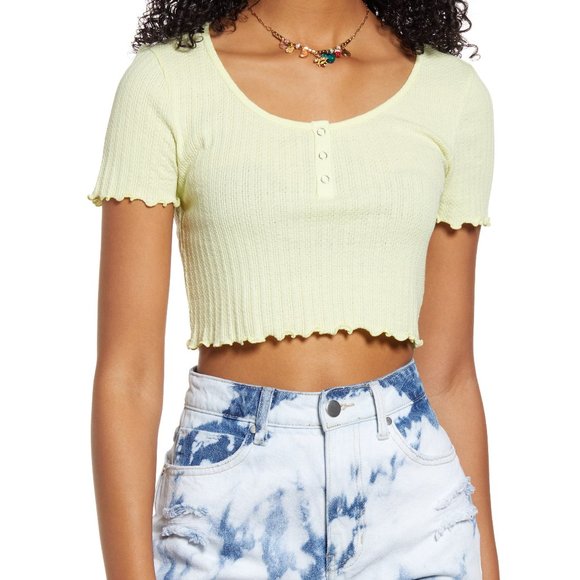 BP. Pointelle Rib Crop Henley in Green...MSRP $12 - Picture 1 of 4